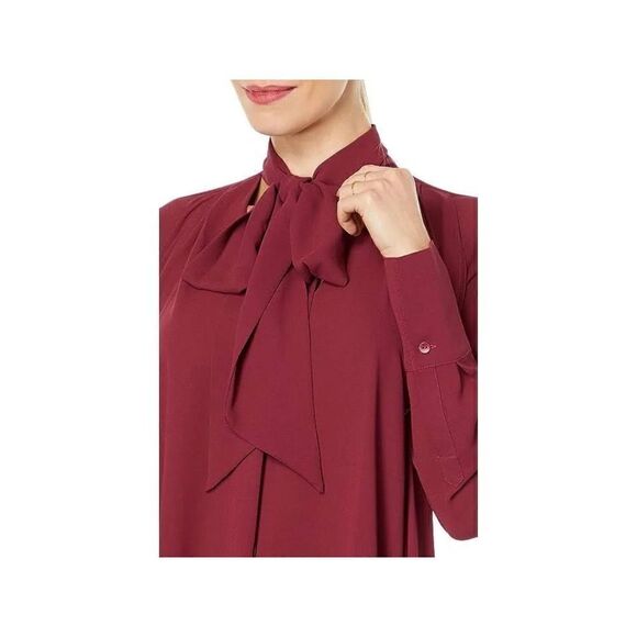 BCBGMAXAZRIA Versatile Drape Shawl Necktie Ribbon Wine Mini Dress 6 NWT - Picture 2 of 7